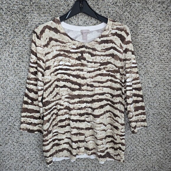 Chicos Cardigan Womens‎ 2 US Large Brown Knit Lightweight Button Cotton Ladies - Picture 1 of 7